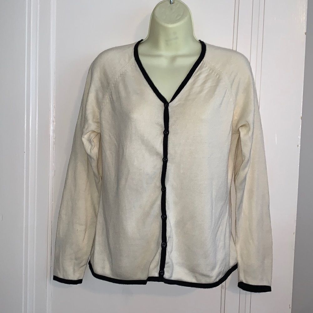 J.H. Collectibles cream & black thin cardigan sweater